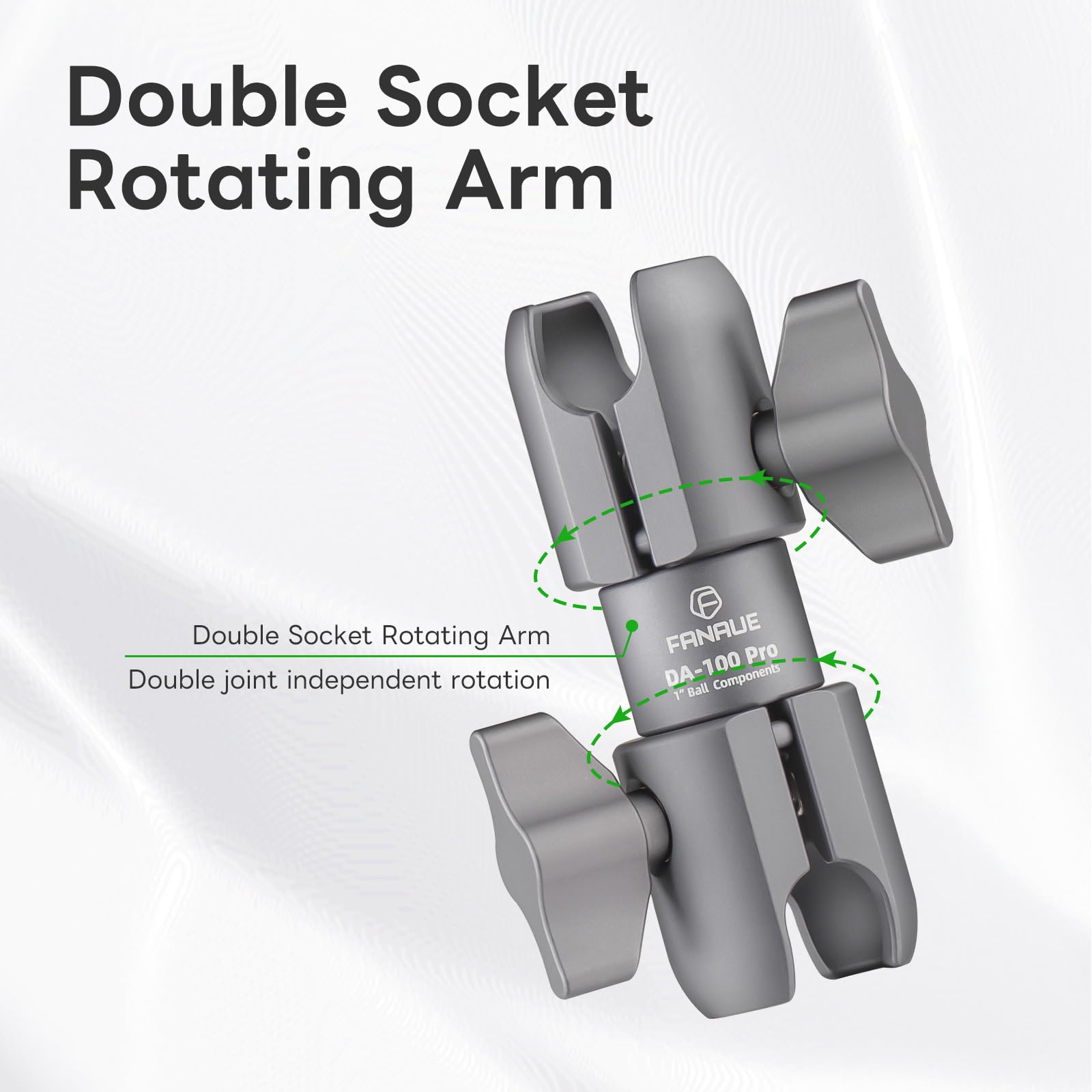 FANAUE Braccio girevole a doppio giunto, in Alluminio, Compatibile con Adattatori RAM Mounts di Dimensione B/Sfera da 1 Pollice. Lunghezza del Braccio di 94 mm (DA-100pro)