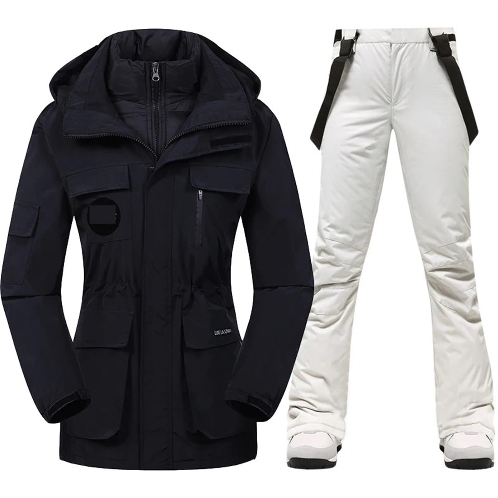 Tuta da Sci Donna Calda Tuta da Sci da Donna Invernale da Neve Piumino e Pantaloni da Esterno Impermeabile Traspirante Abbigliamento da Snowboard Femminile Abiti da Sci((off-White White) Set,Asian S)