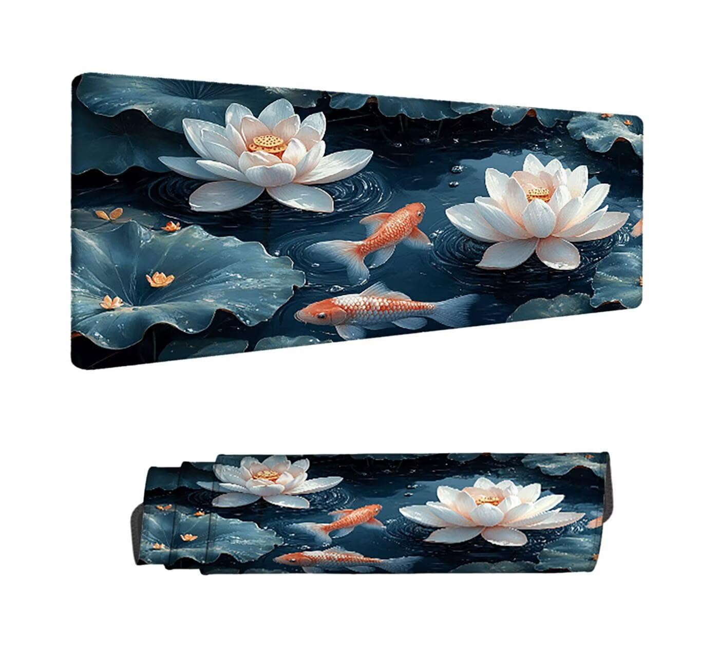 Podkładka pod mysz do gier ryba podkładka pod mysz XXL 1200 x 400 mm podkładka pod mysz biurowa szyta wodoodporna antypoślizgowa, podkładka pod mysz lotos do pracy, gier, biura, dekoracji domu