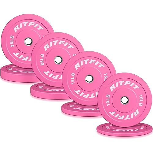RITFIT Pink Weight Plates, 2 Inch Olympic Barbell Weight Plate, Bumper Plates With Steel Insert, Pink Weights for Gym and Home