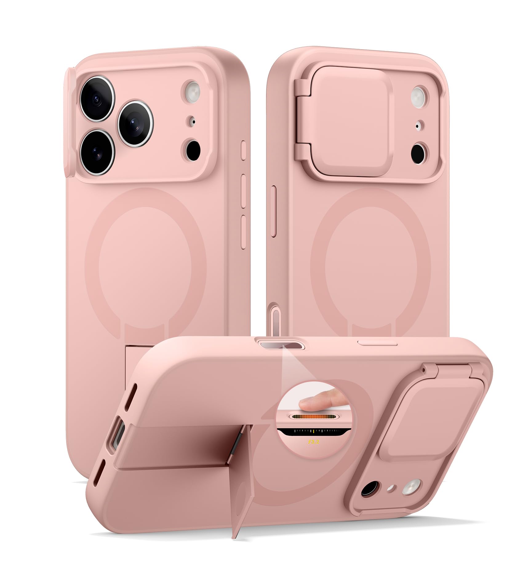 SURITCH Magnetisch hülle Kompatibel mit iPhone 17 Pro Max, Stoßfest Handyhülle Kratzfest Schutzhüllemit Kamera Steuertaste & Kameraabdeckung & verstellbarem Kickstand(Rosa)