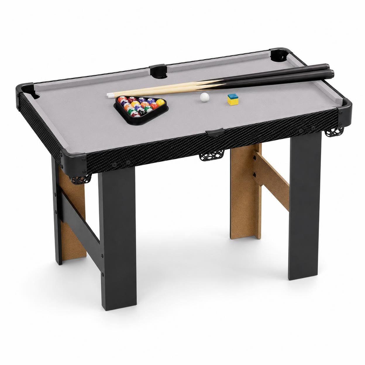 predolo Billard sur Pied en Bois Massif Noir, 90 cm, avec Accessoires complets pour Adultes et Enfants