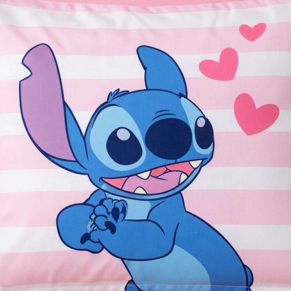 Juego de Cama Disney Stitch Rosa - Funda Nórdica 140x200 cm y Funda de Almohada 65x65 cm - 100% Algodón Premium - Certificado Oeko-Tex - Reversible Lilo & Stitch para Niña y Joven