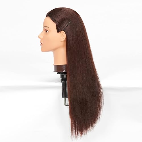 Miniatura 4 de Cabeza de maniquí de 26-28 pulgadas, cabeza de maniquí Yaki de fibra sintética para peluquería y cosmetología, maniquíes, cabeza de práctica con