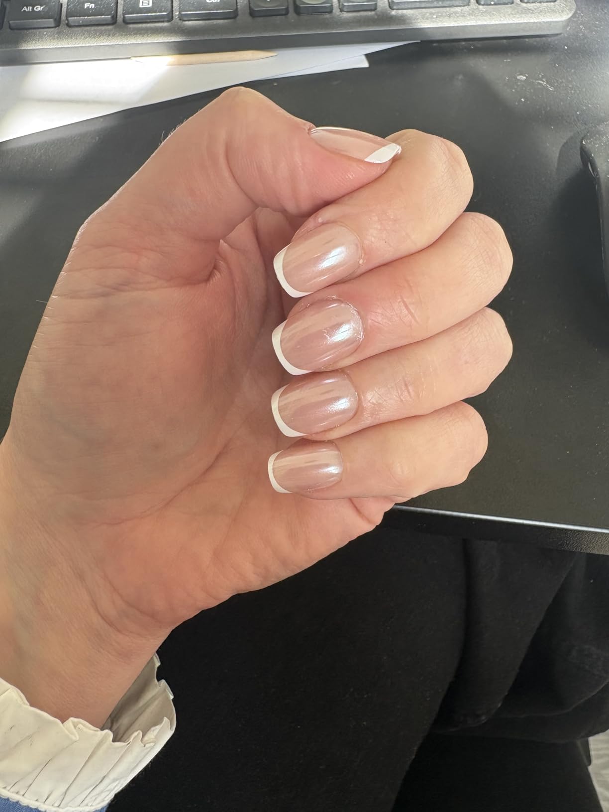 Glamnetic Press On Nails - Mrs. | Short Almond Fake Nails with French Tips and Glossy, Glazed Finish, Salon Quality | 15 Sizes - 30 Nail Kit with Glue