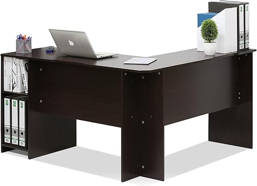 Miniatura 42 de Furinno Abbott - Escritorio para computadora en forma de L con estantería de tubos de acero inoxidable, americano/cromado 2-Roble