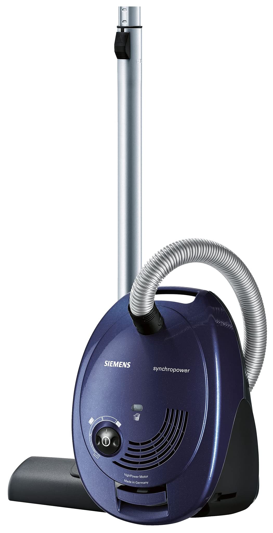 Siemens Synchropower VS06A111 Vacuum Cleaner with Bag, Floor Vacuum Cleaner, Hygiene Filter, Floor Nozzle for Hard Floor and Carpet, Strong Suction Power, Long Cable, Crevice Tool, 600W, Blue