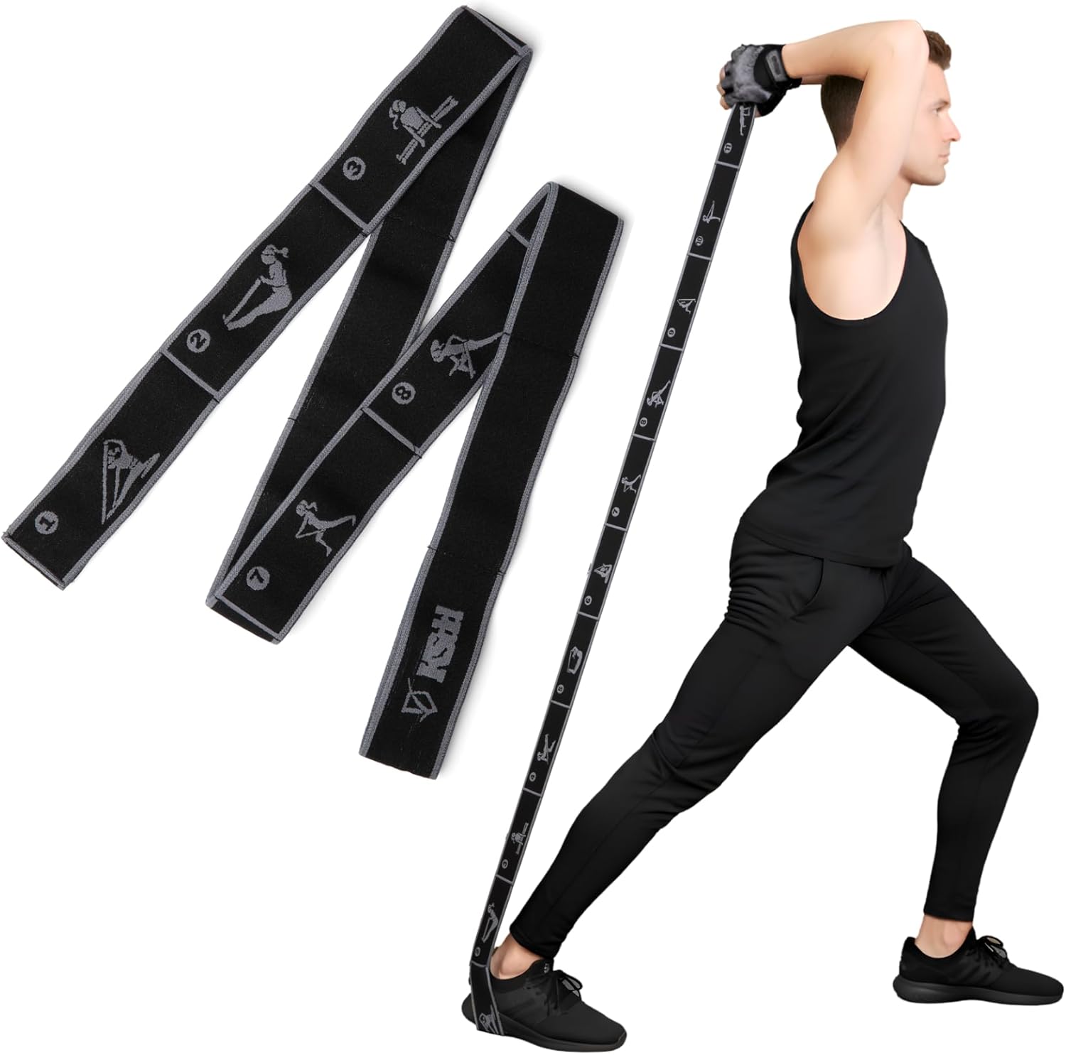 Elastic Yoga Strap with 11 Loops – Premium Stretch Band for Flexibility, Physical Therapy, Pilates, Leg & Full-Body Exercises – Non-Slip Fabric Resistance Band for Mobility & Strength Training