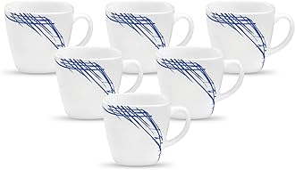 La Opala Diva, Quadra Collection, Opal Glass Coffee Mug Set 6 Pcs, Belladonna, White, Standard - 190 Ml