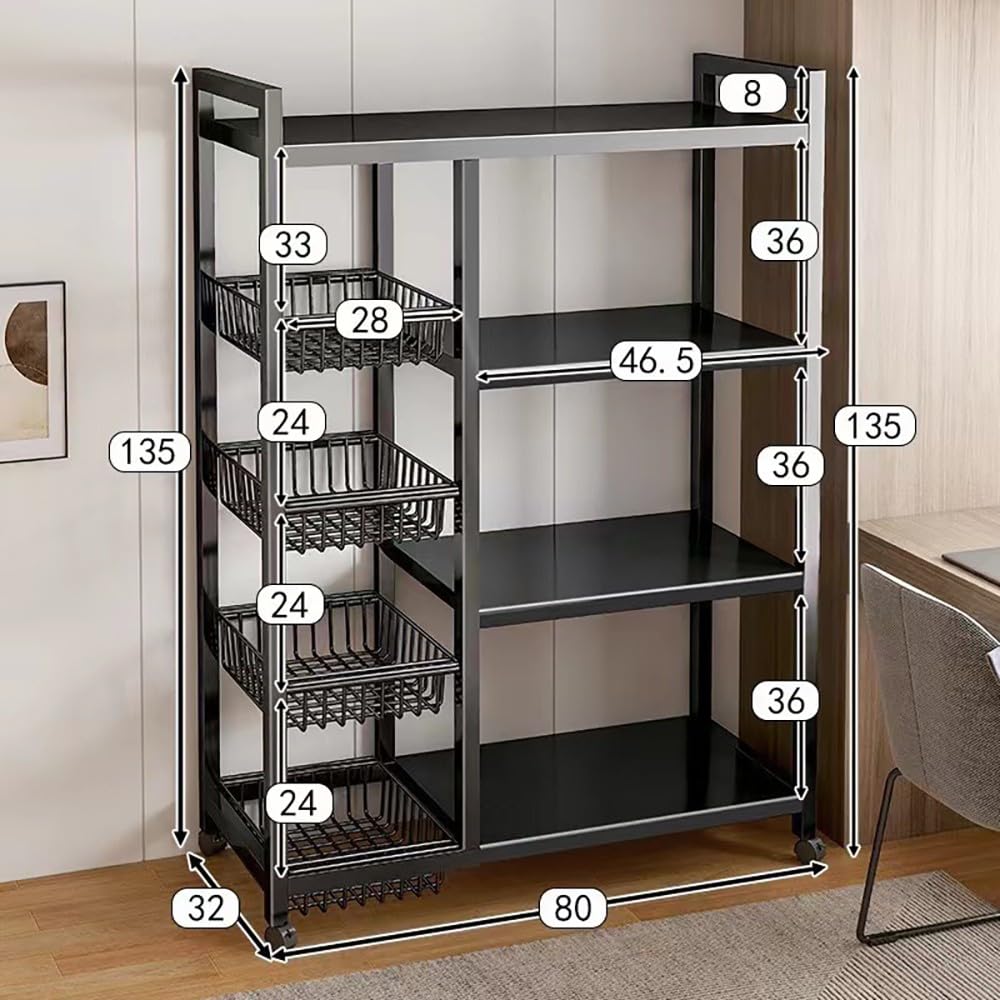 Scaffale da cucina con cestini in rete e ripiani regolabili, telaio in metallo, carrello da portata su ruote, per cucina, bagno, soggiorno, ufficio