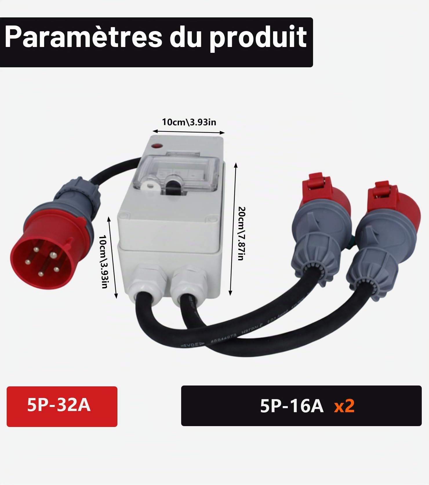robuste Adaptateur 32A vers 16A X2 avec disjoncteur 400V, cuivre pur 5 broches 1,5M couplage IP44 distributeur d'alimentation robuste, pour l'industrie du camping-car caravane, aux ateliers