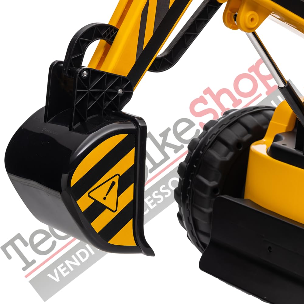 Tecnobike Shop Trattore Escavatore Elettrico Braccio Meccanico Per Bambini 12V con Radiocomando Luci LED Lettore Mp3