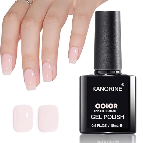 Kanorine Esmalte de uñas de gel rosa claro, gelatina, rosa lechoso, blanco, melocotón, translúcido, esmalte de gel de curado con luz UV, para arte