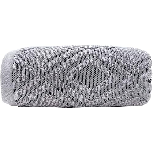 Pidada Bath Towel Diamond Pattern 100% Cotton Absorbent Soft Decorative Towel for Bathroom 27.6 x 55 Inch (Gray)