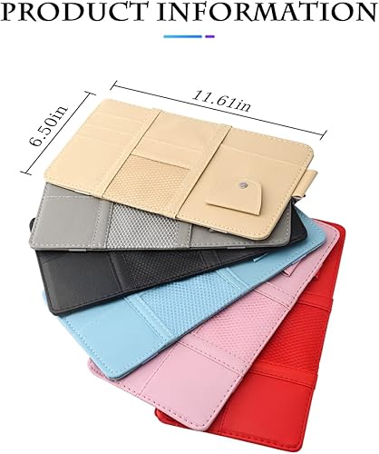 Miniatura 2 de Organizador de visera solar para automóvil, bolsillo de almacenamiento de cuero con cremallera para tarjetas, registro de licencia, bolígrafos,