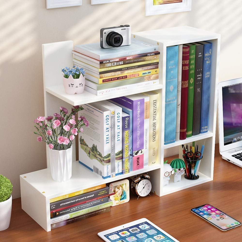 Juego de organizador de escritorio de madera con estante extensible de madera natural para almacenamiento de oficina, organizador de escritorio con opción de color blanco.