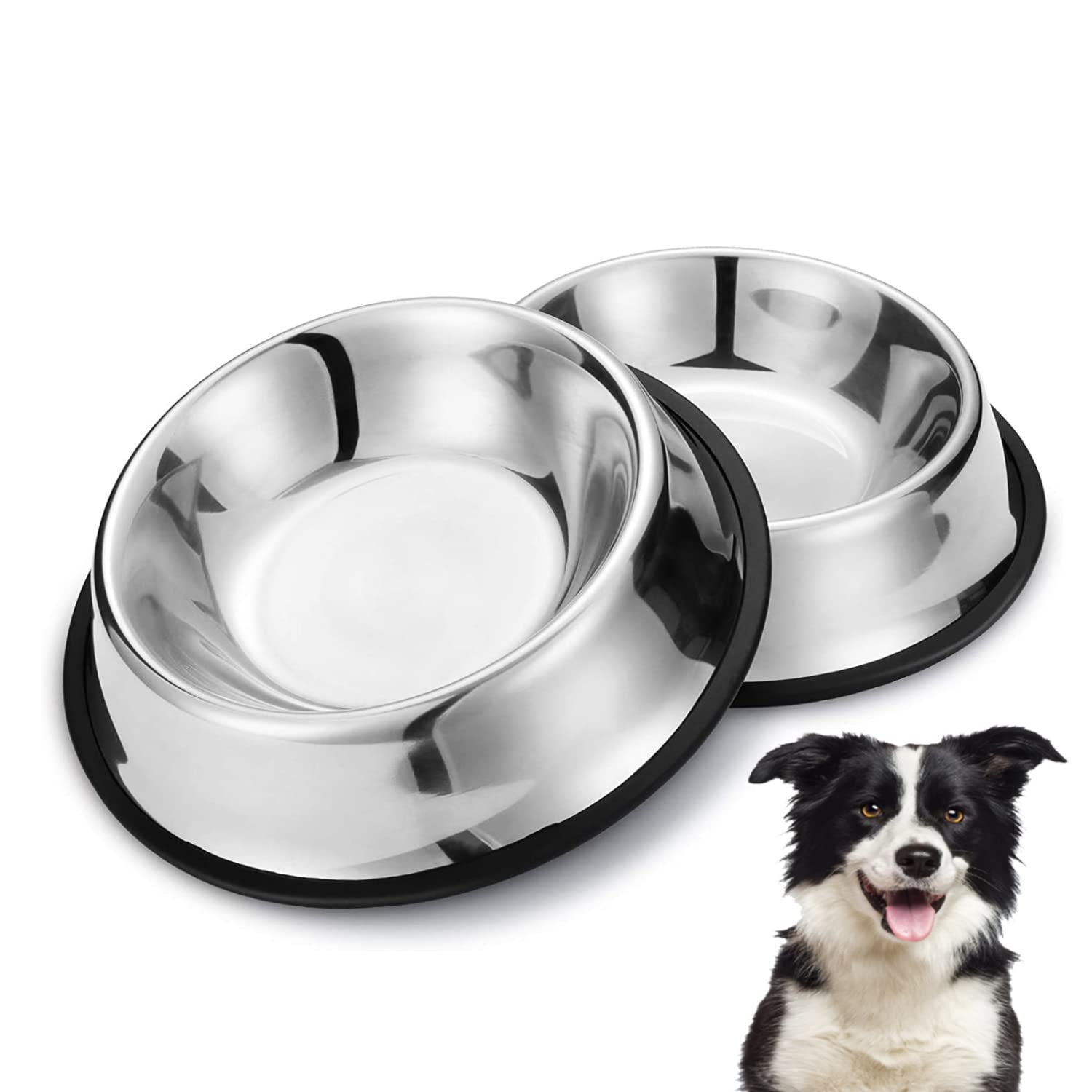 Nobleza - 2 Unidades Cuenco para Perros de Acero Inoxidable， Perros Antideslizante Tazón， Cuenco para Mascotas De Acero Inoxidable con Base De Goma Antideslizante para Perros Medianos/Grandes 22.5 CM