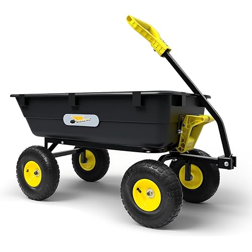 Garden Dump Cart, Heavy-Duty Utility Wagon with 900 lb Capacity, 5 Cu Ft Bed, 10" Pneumatic Tires, 180° Pivot Steering for Yard, Lawn, and Beach Use