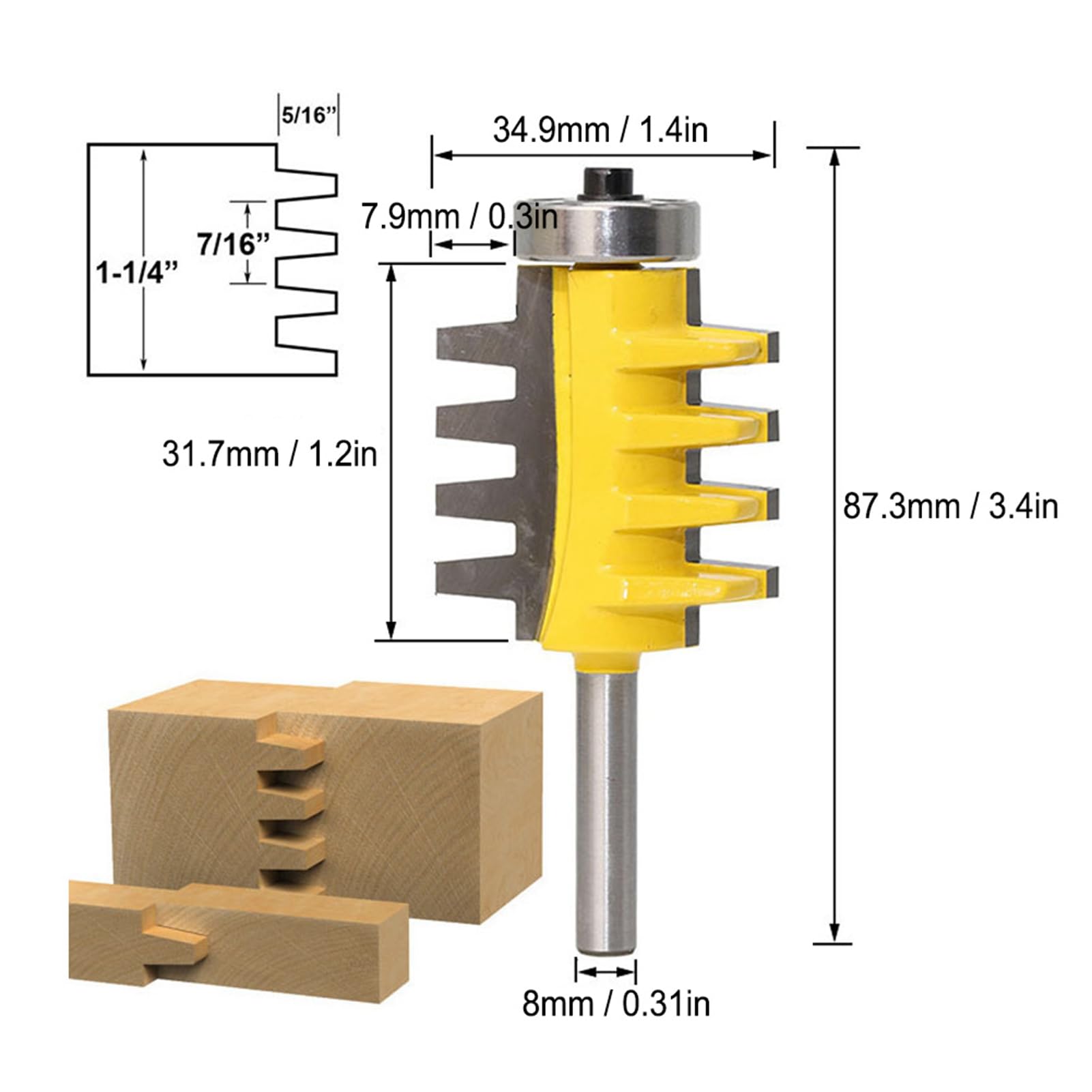 Punta per Fresa con Gambo da 8 mm, Punta per Fresa per Giunti a Pettine in Carburo Resistente All'Usura, Fresa per Lavorazione del Legno per Mobili Fai da Te per Porte