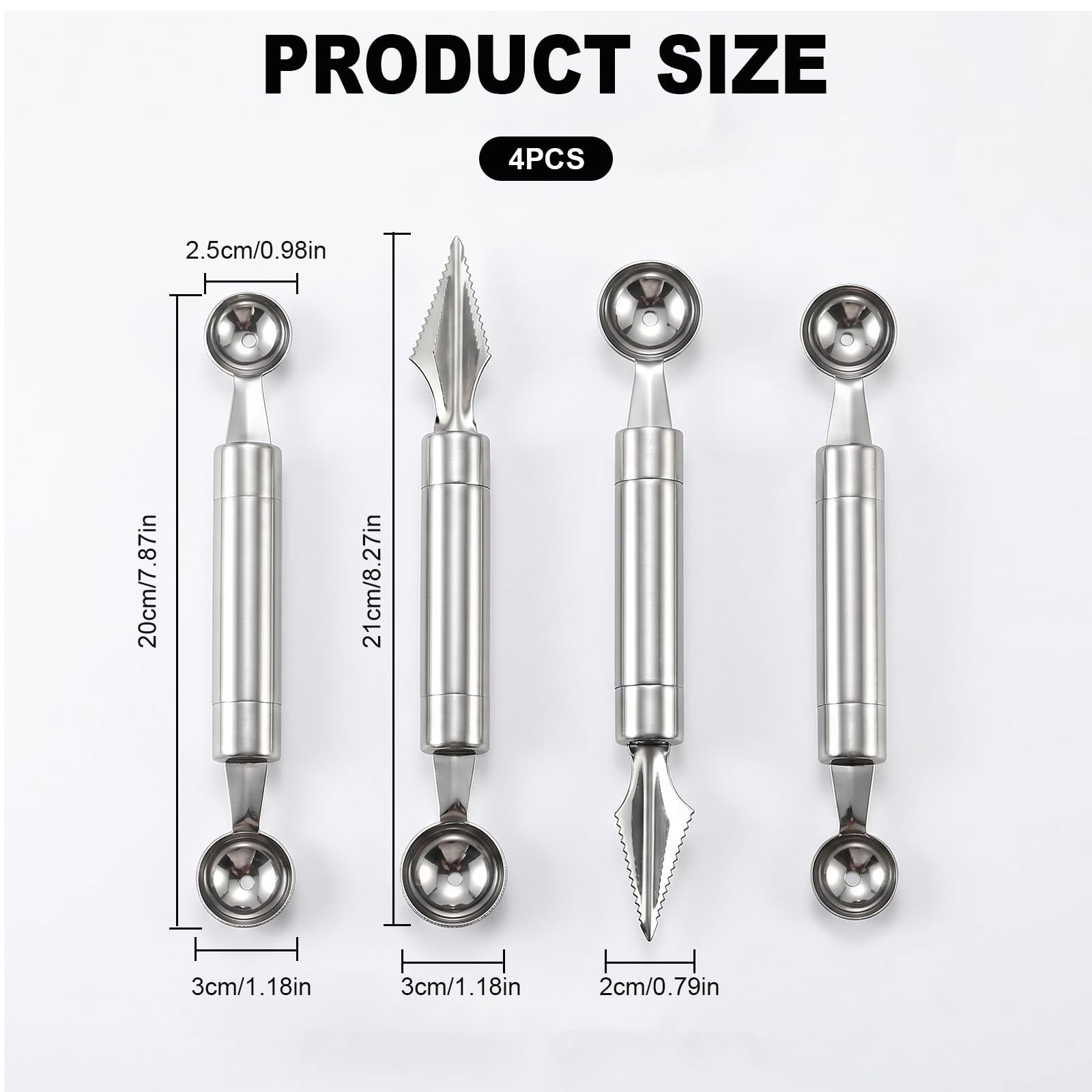 4PCS Outil à Découper les Fruits Éplucheur Cuillère à Melon Double Tête Ustensiles de Cuisine