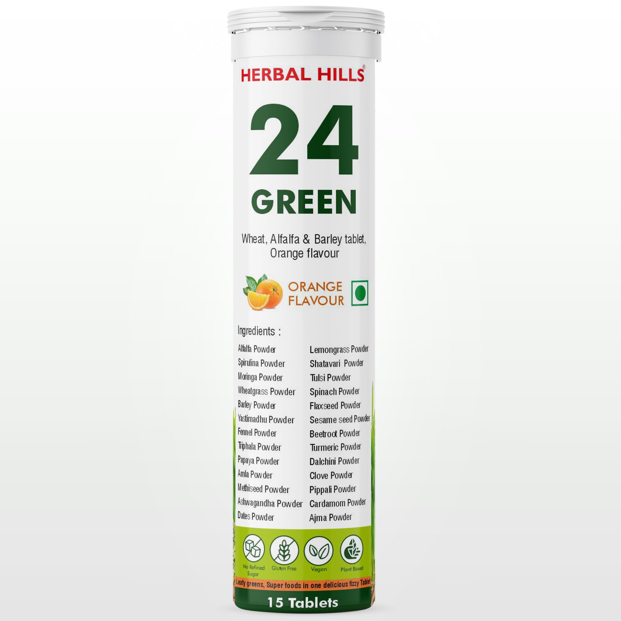 24 Green, Daily green Effervescent 15 Tablets for Immunity, Detox, Energy & Stamina Pack of 2