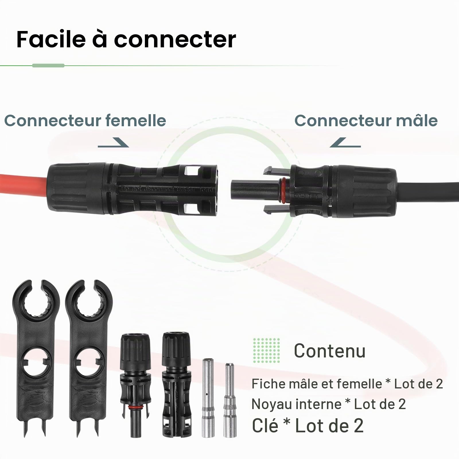 sourcing map Solaire Panneau Fil 10ft 8 AWG Solaire Câble Etamé Cuivre Fil