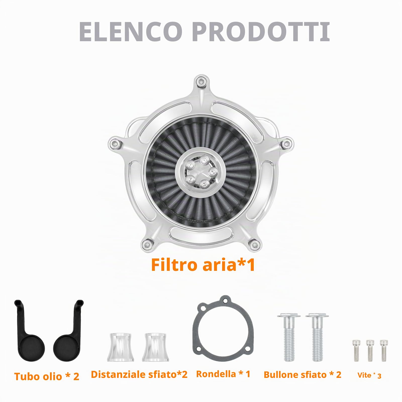 Filtro dell'aria per motocicletta Depuratore dell'aria per motocicletta Filtro di aspirazione compatibile con filtro dell'aria Harley Sportster 883XL 1200 2004-2024 (Cromato + Grigio)