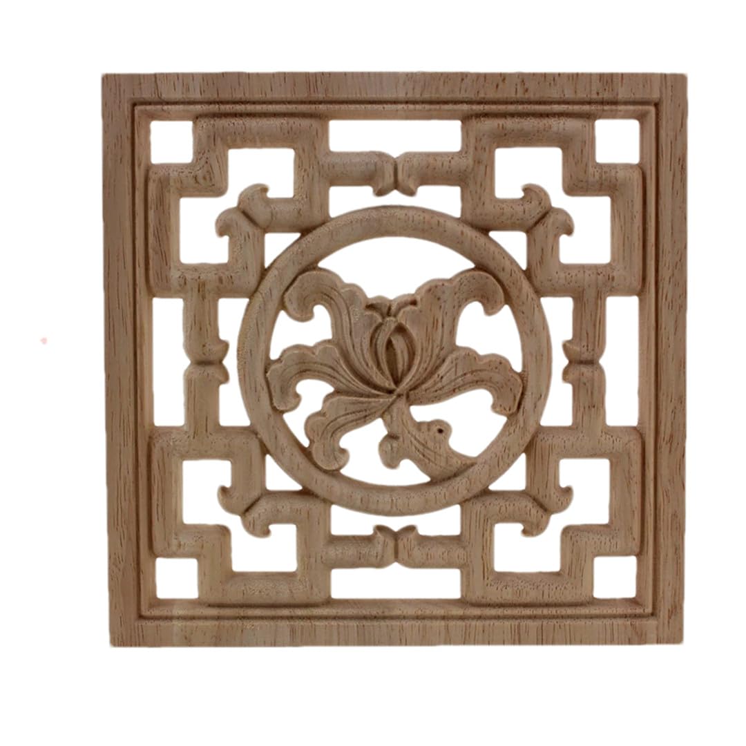 Wvapzxx Drewniana aplikacja rzeźbiona narożna rama drzwi dekoracja ścienna meble dekoracyjne figurki drewniane ozdoby miniatury 24 cm x 24 cm