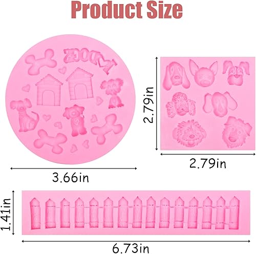 Miniatura 3 de Lindos moldes de fondant para cachorros pequeños, 3 piezas, molde de silicona con cara de hueso de casa, moldes de valla de piquete de jardín para