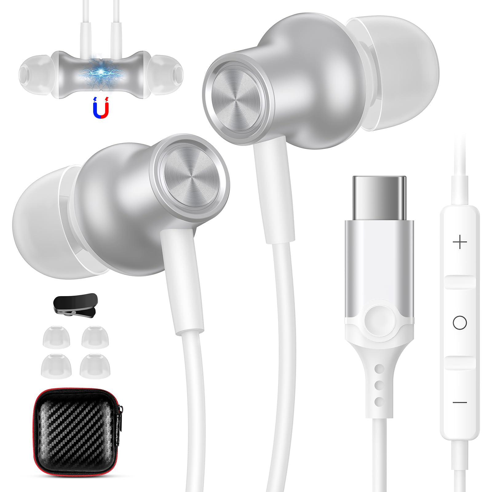 Amazon.co.jp: タイプc イヤホン 有線 マイク付き 磁気設計 カナル型