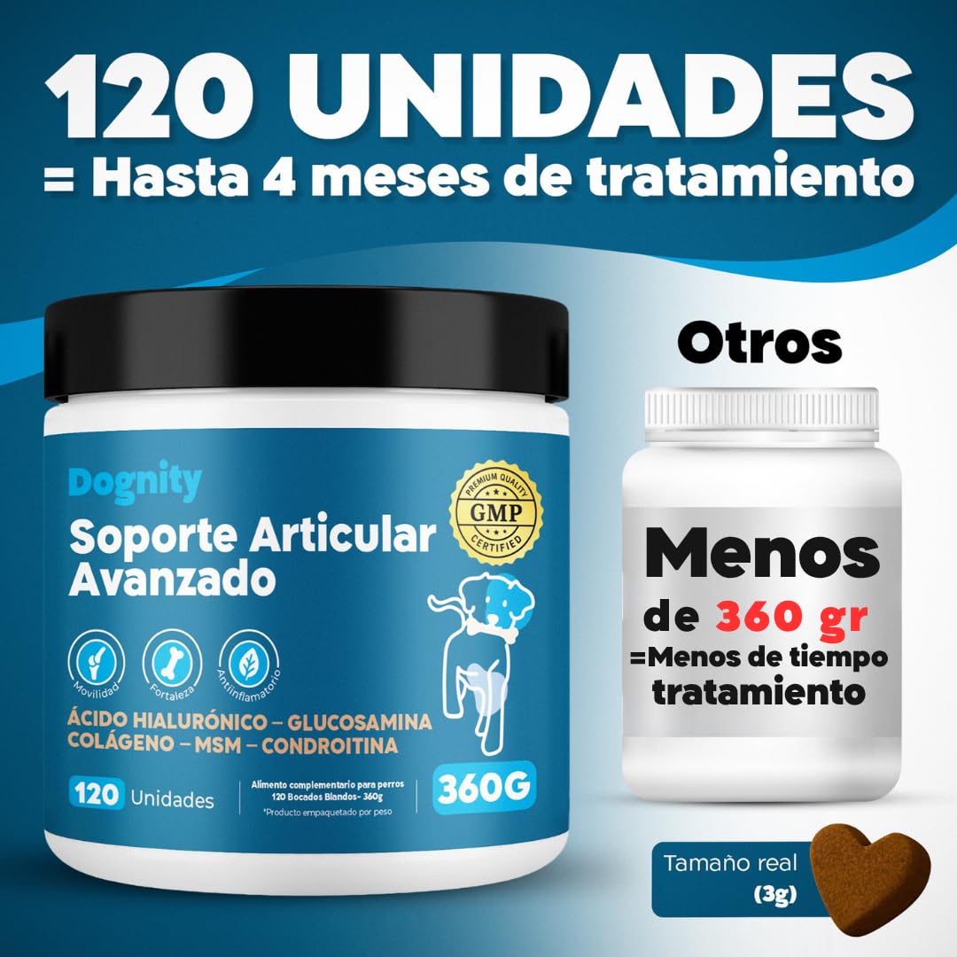 Bocados Blandos Condroprotector Perros Articulaciones Cadera Movilidad GMP+ | Suplemento articular glucosamina condroitina colageno hialuronico natural senior razas grandes 120 bocados 360g