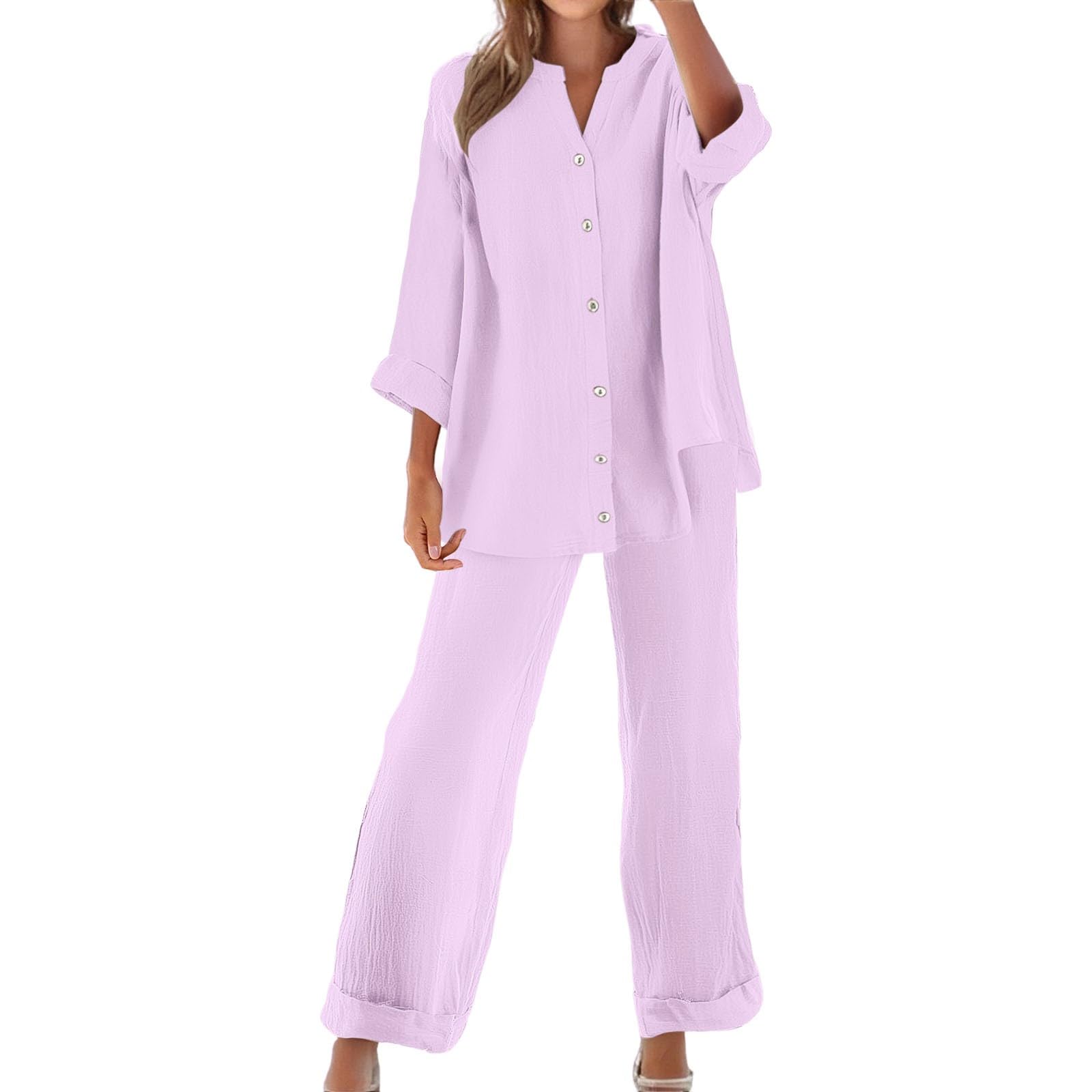 Conjunto Mujer Verano 2 Piezas Moda raje de Primavera Ligero Chndal Blusa Pantalones Ropa Playa Vacaciones Deportivo Casa Trabajoconjunto de mujerAdecuado para IR al Trabajo