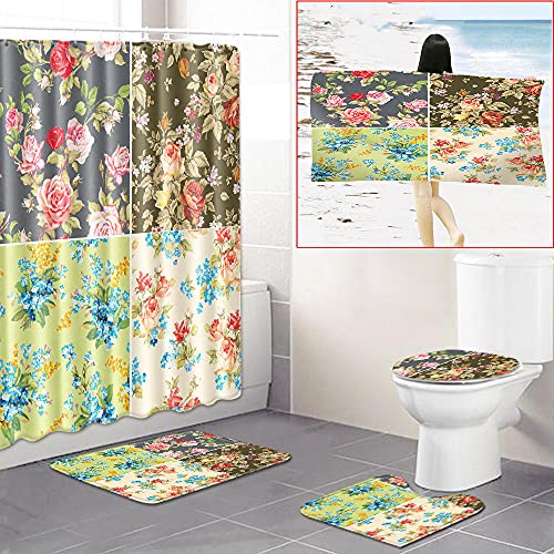 Claean-Acces-Home Toilettendeckelbezug Böhmisches Wind Badezimmer Toilette Bodenvorhang Badetuch Fünf Sätze-10_45 * 75 cm + 180 * 180 cm + 70 * 150