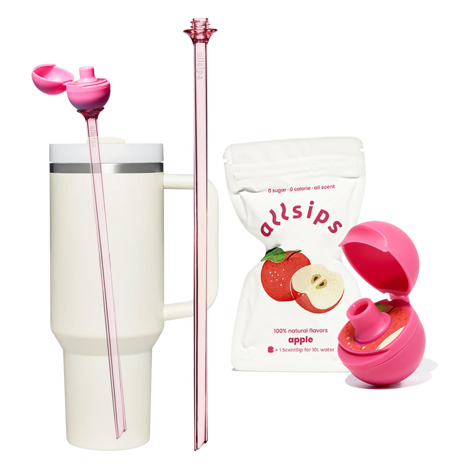 Paille Scentsipper rose et capsules de pomme à rétro-olfaction