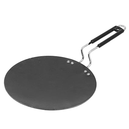 KERWA Heavy Duty Iron Tawa with Stainless Steel Handle || 10 Inches || Black