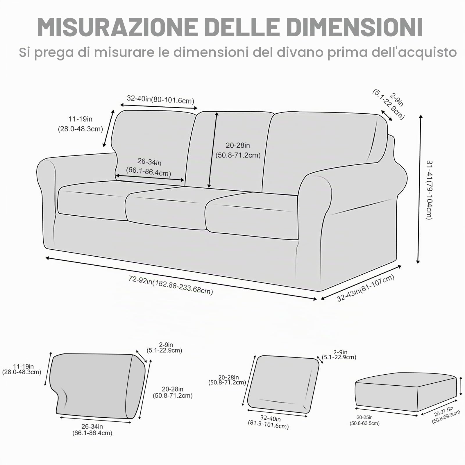 Jianyana Copridivano in Velluto Con Schienali Separati E Cuscini Seduta, Antiscivolo Con Fascia Elastica, Elasticizzato Antimacchia (Grigio Chiaro, 3 Posti) 7 Pezzi