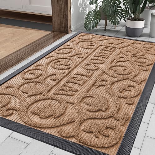 Image of Smiry Front Door Mat Outside Entrance, Low Profile Rubber Doormat, 35x23