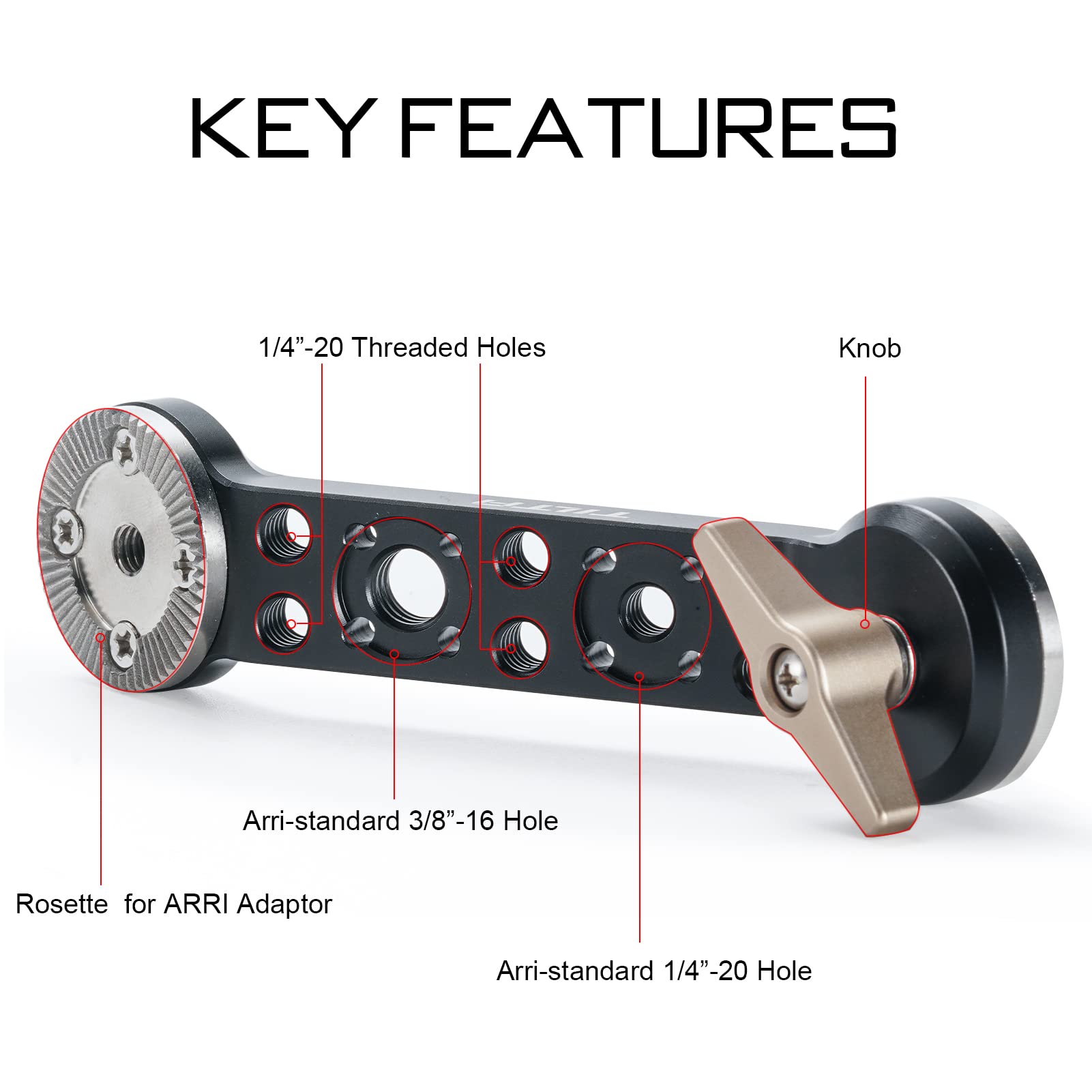 TILTAING Brazo Extensor de Roseta para cardán dji RS2 RSC2 con múltiples roscas de 1/4"-20 y 3/8"-16, Compatible con Cualquier conexión de Roseta estándar ARRI TGA-Rea