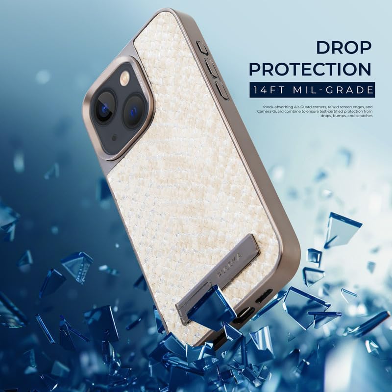 Image of PULOKA for iPhone 14 Back Cover with Kickstand & Metal Camera Ring & 360 Military-Grade Protection, | Ultra Hybrid Slim Case (White, iPhone 14)