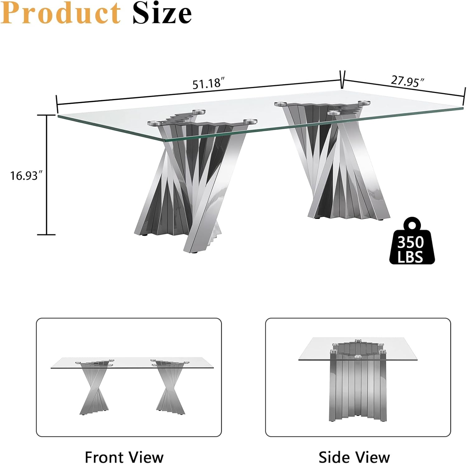 Rectangle Glass Coffee Table, Living Room Coffee Table w/Tempered Glass Top & Silver Stainless Steel Leg, Mid Century Modern Coffee Table, Center Table, Glass Coffee Table for Living Room, Home Decor