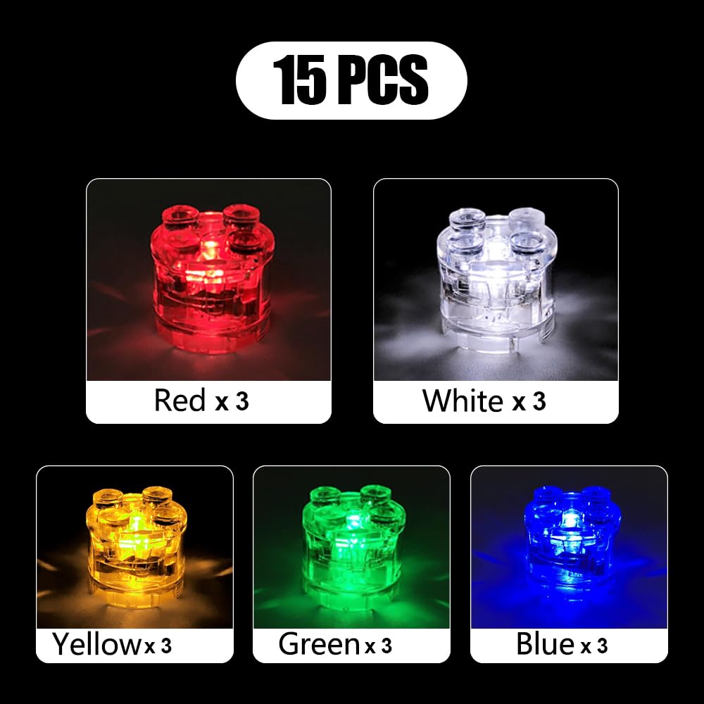 Joycabin 15 Pcs Luminous Building Blocks, 2x2 LED Light Up Brick, Transparent Round Building Blocks Lamp - Image 4