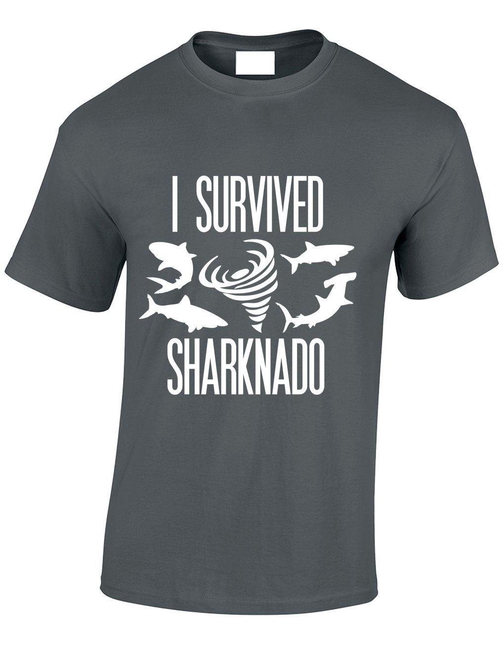 Crown Designs I Survived Sharknado Funny Cool for Men & Teenagers T-Shirts Tops - Charcoal/XX-Large