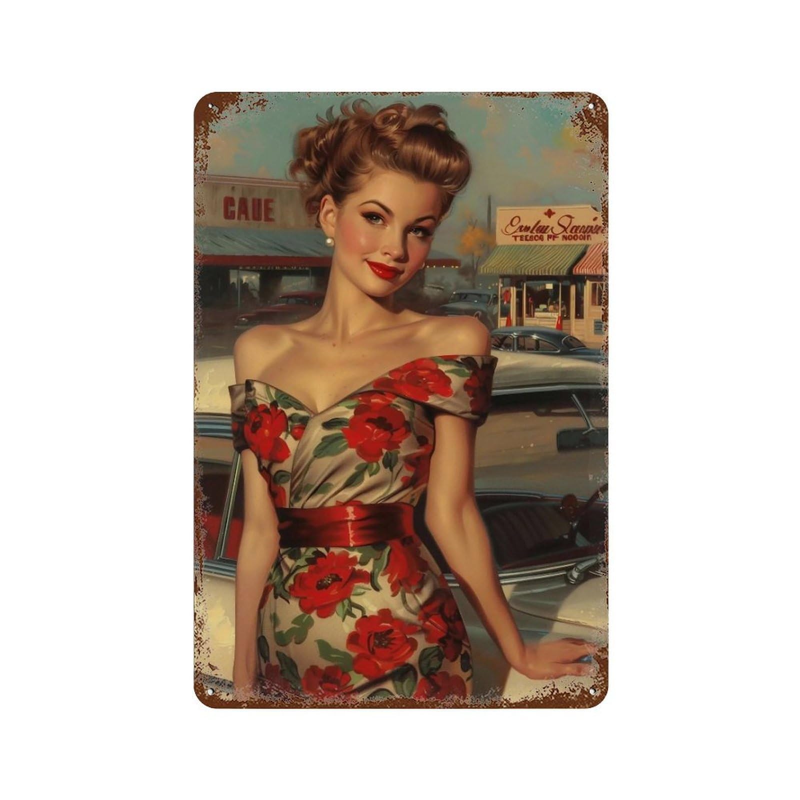 HDURYEYRYY 1950s Roadside Pin Up 01 Wall Retro Iron Vintage Art Metal Tin Sign Poster Modern Home Cofffee Club Art Bar Shop Decor 30x20cm