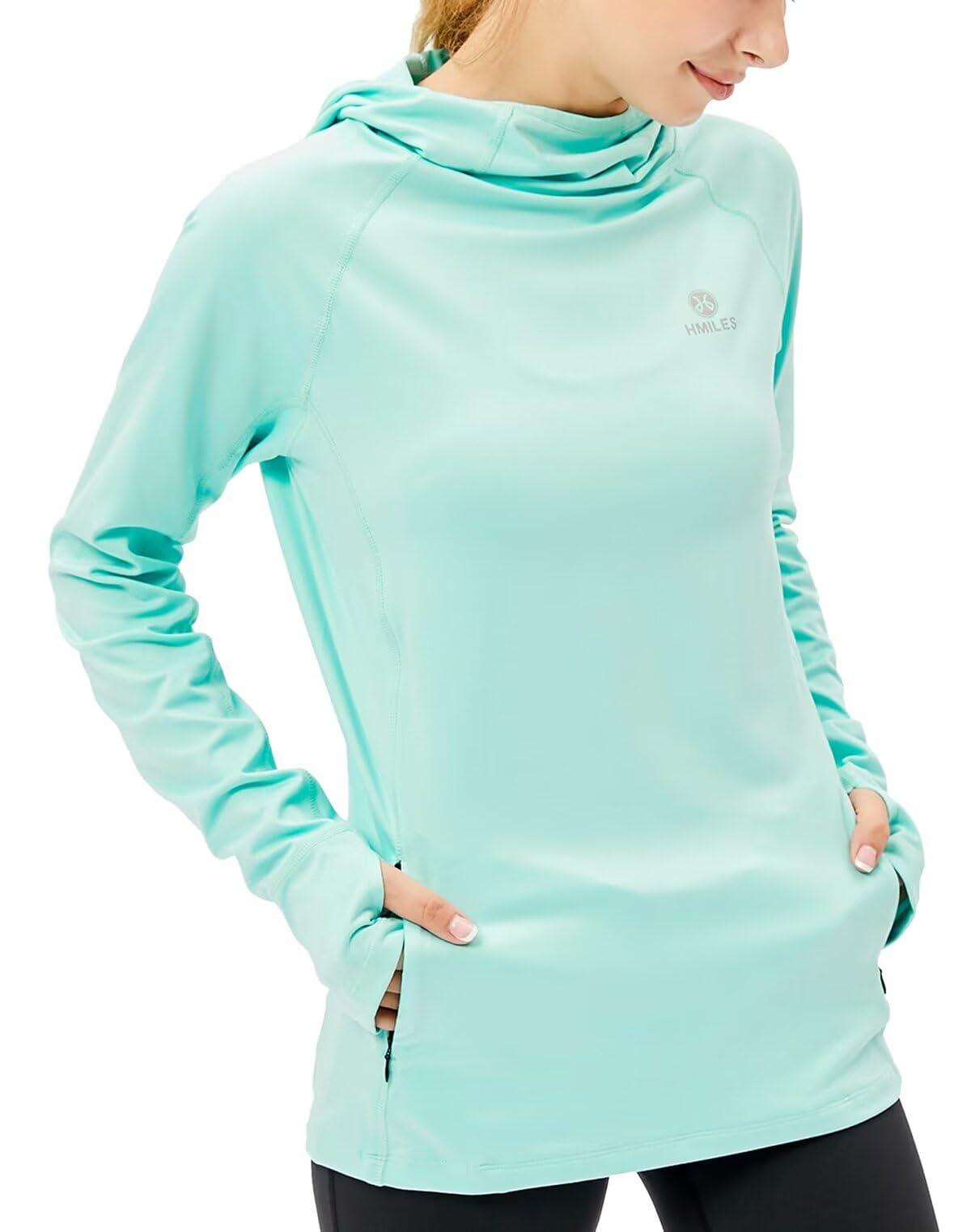 HDTIYUYP Laufshirt Damen Langarm Sportshirt mit Kapuze, Atmungsaktiv Funktionsshirt Damen Langarm Wandershirt UV Schutz mit Daumenlöcher
