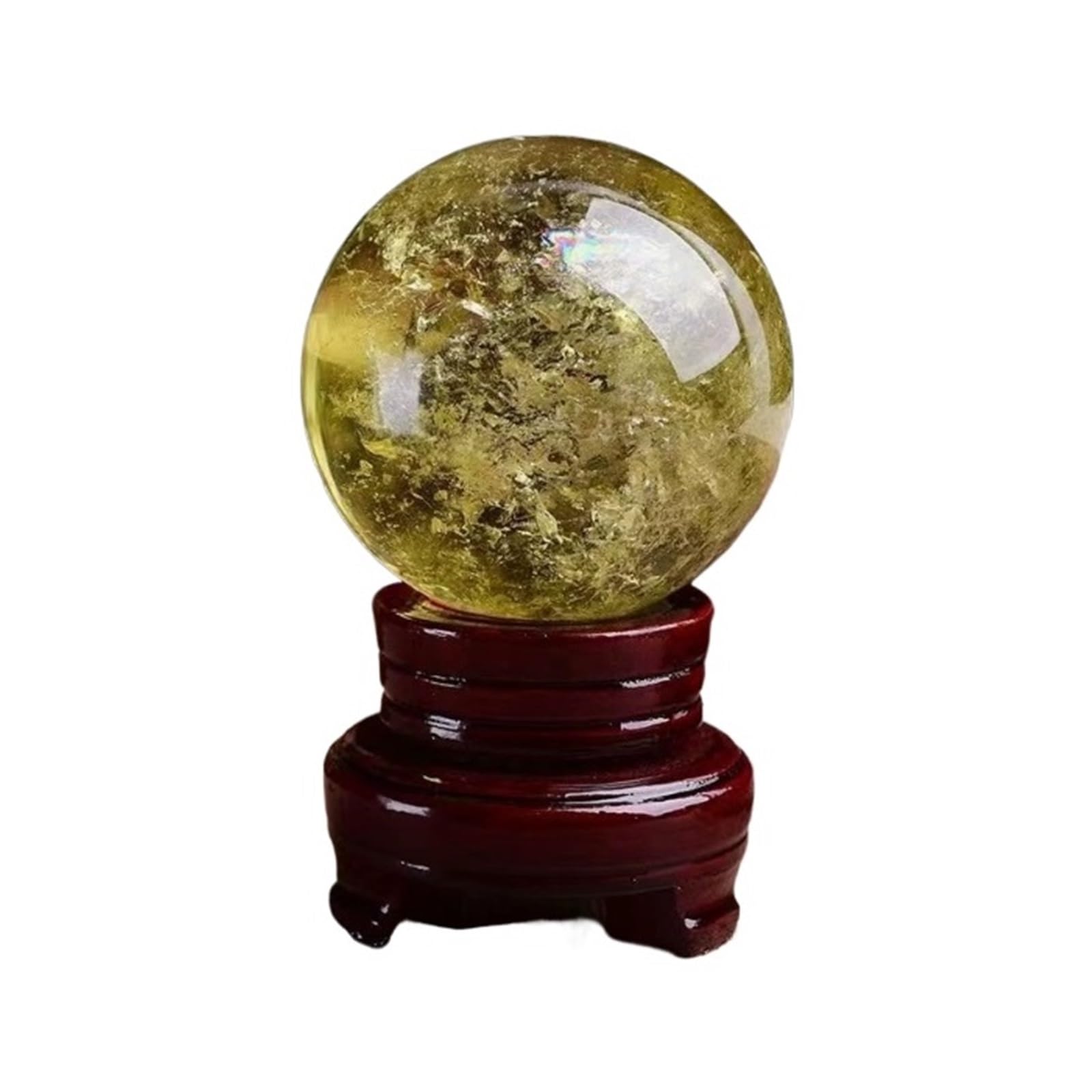 Crystal Ball Ornament Natural Yellow Crystal Sphere Ball Crystals Stone With Stand Feng Shui Tabletop Ornaments Decoration(6-7cm)