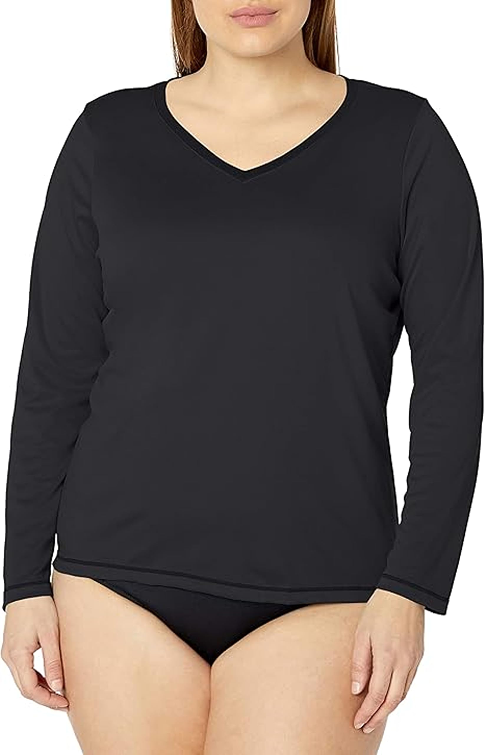Women's Plus-Size Solid UPF 50+ Long Sleeve Swim Shirt Rashguard
