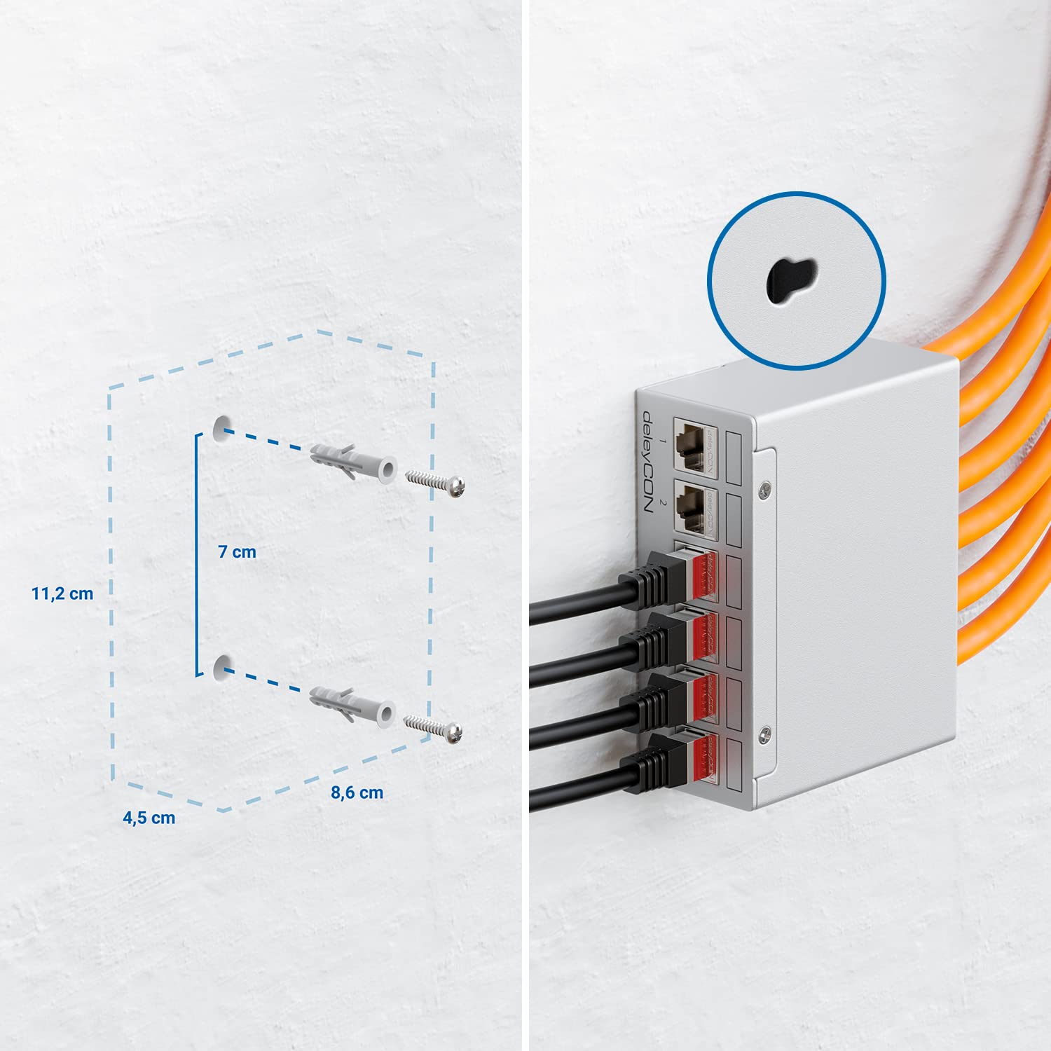 deleyCON Panel de Parcheo 6 Puertos Carcasa 1HE para Módulos Keystone 14,9mm x 17mm por Ejemplo con Enchufe Coxial RJ45 Conector F Conector de Antena RJ-11 Bocas Cinch USB Toslink PS2 HDMI - Gris