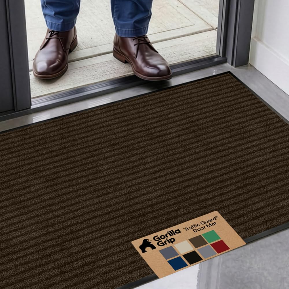 GORILLA GRIP Traffic Guard Indoor Outdoor Heavy Duty Door Mat, 47x35 Brown