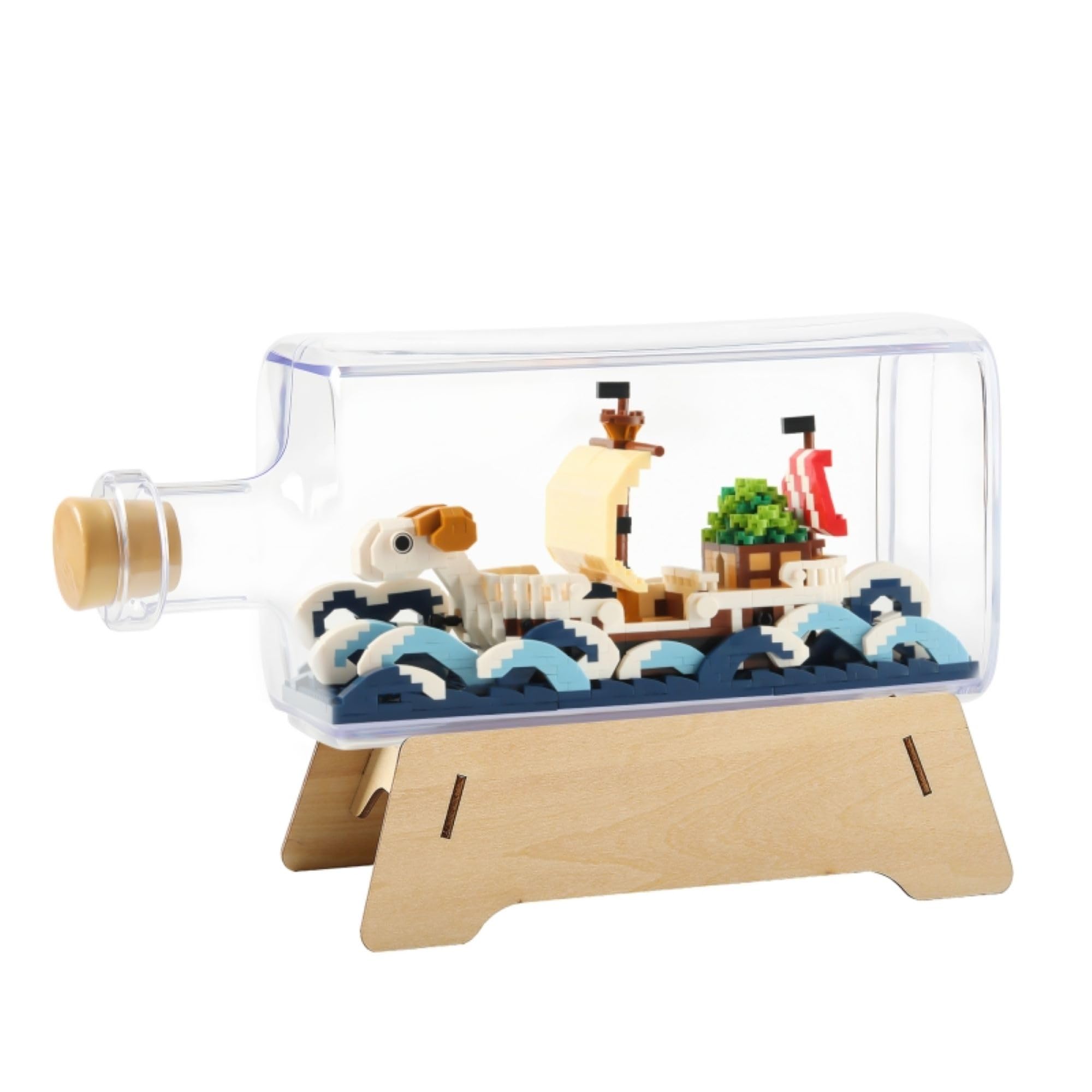 HI-REEKEGoing Merry Ship in a Bottle Micro Building Blocks Set, Anime Piece One Pirate Mini Bricks Boat Model Battleship Toy Kit for Adults Kids Teens -1778PCS