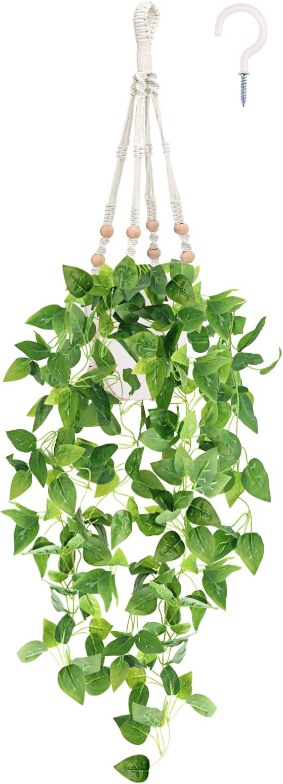 CEWOR Fake Hanging Plant with Pot, Artificial Hanging Plant